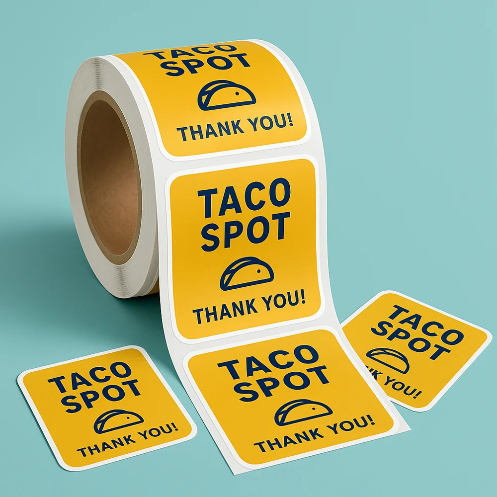 Illustrative custom yellow roll labels